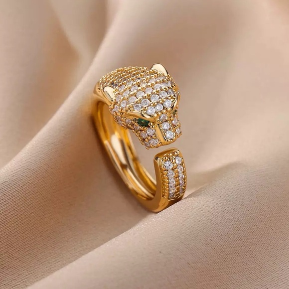 Gold Plated Stainless Steel Leopard Open Ring - Picture 4 of 7
